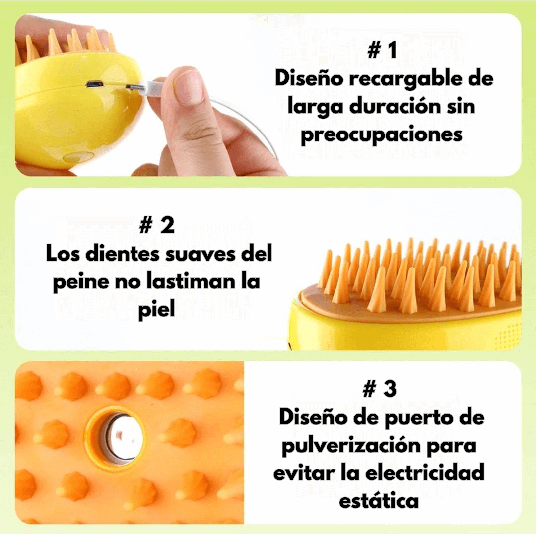 ✨ Cepillo a Vapor 3 en 1: Control de Pelos, Limpieza Profunda y Massaje para tu Mascota. 🐾