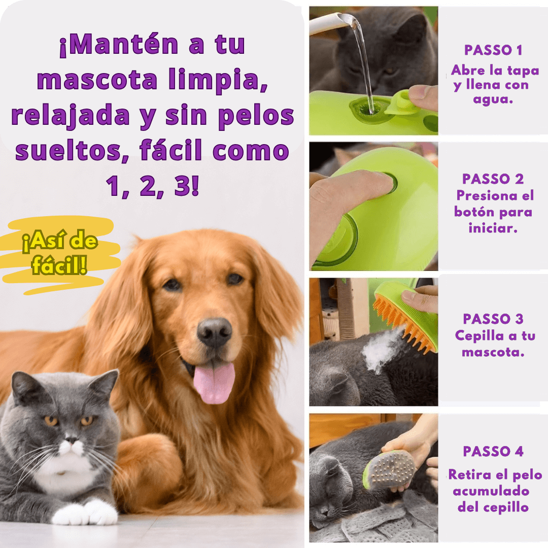 ✨ Cepillo a Vapor 3 en 1: Control de Pelos, Limpieza Profunda y Massaje para tu Mascota. 🐾
