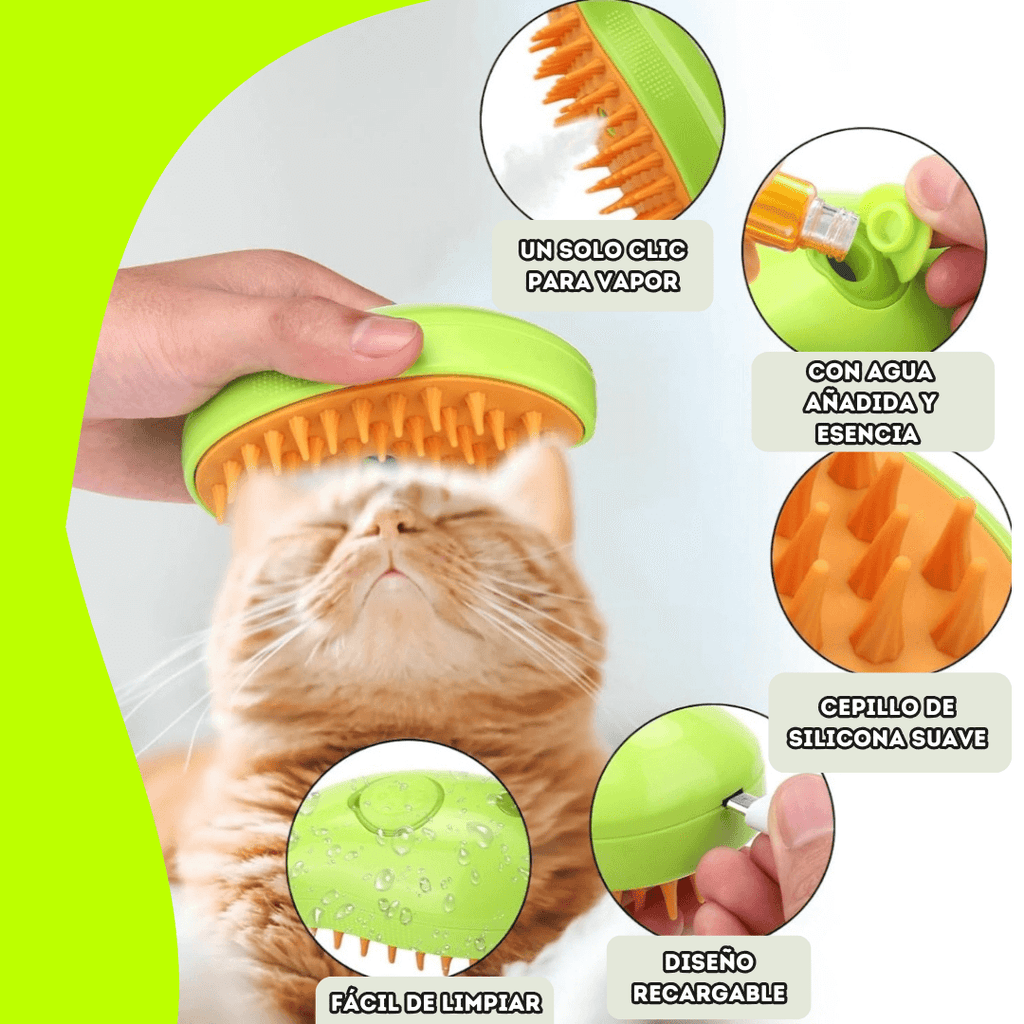 ✨ Cepillo a Vapor 3 en 1: Control de Pelos, Limpieza Profunda y Massaje para tu Mascota. 🐾