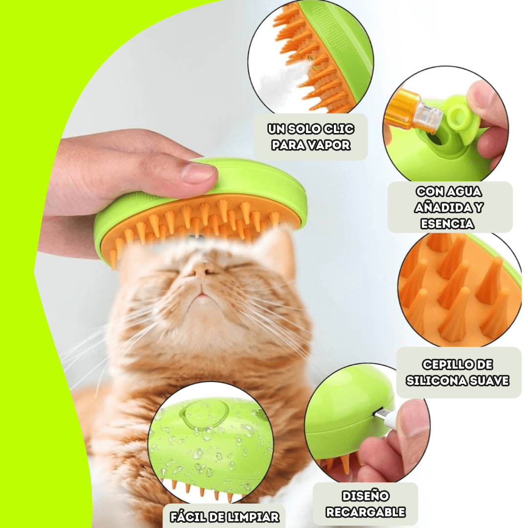 ✨ Cepillo a Vapor 3 en 1: Control de Pelos, Limpieza Profunda y Massaje para tu Mascota. 🐾