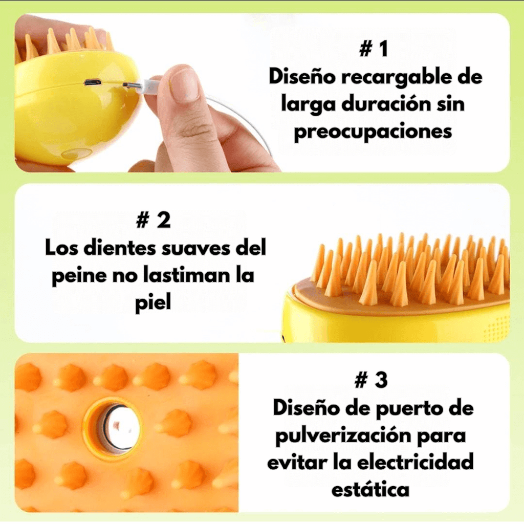 ✨ Cepillo a Vapor 3 en 1: Control de Pelos, Limpieza Profunda y Massaje para tu Mascota. 🐾