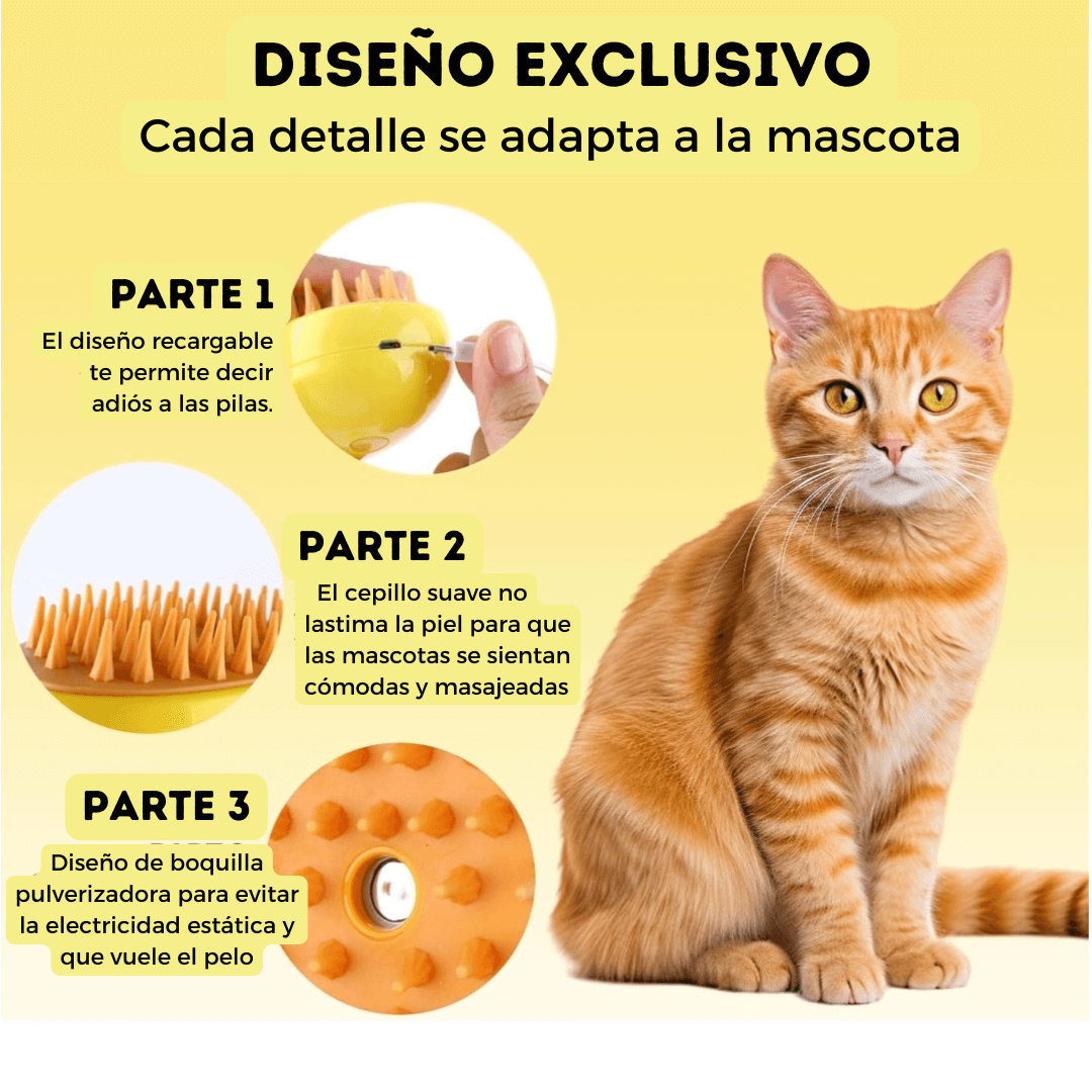 ✨ Cepillo a Vapor 3 en 1: Control de Pelos, Limpieza Profunda y Massaje para tu Mascota. 🐾